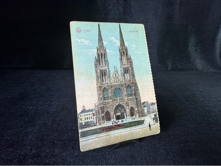 1921 Belçika'dan Amerika'ya postalanmış Ostende L Eglise Kilise belgium