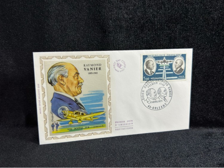 1971 Fransa FDC İlk Gün Zarfı  Raymond Vernier Premier Uçak temalı İpek Baskı 