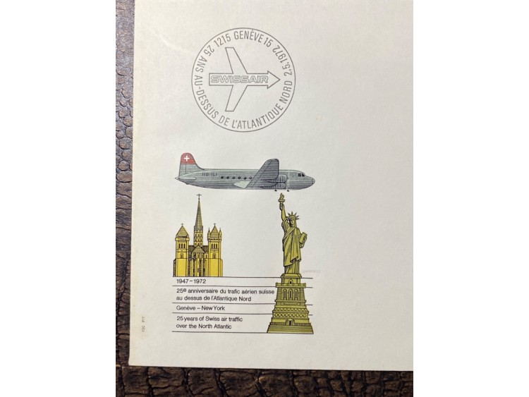 1972 İsvicre Hava Yollarının SWİSS AİR Kuzey Atlantic Uçuşlarının 25. Yıl Dönümü Geneve - NEW YORK KENNEDY İNT. Airport ve Özel İlk Gün Damgalı Zarf FDC