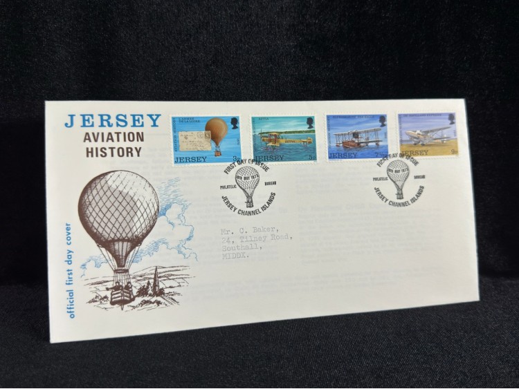 1973 Jersey Havacılık Temalı İlk Gün Zarfı Jersey Aviation History FDC