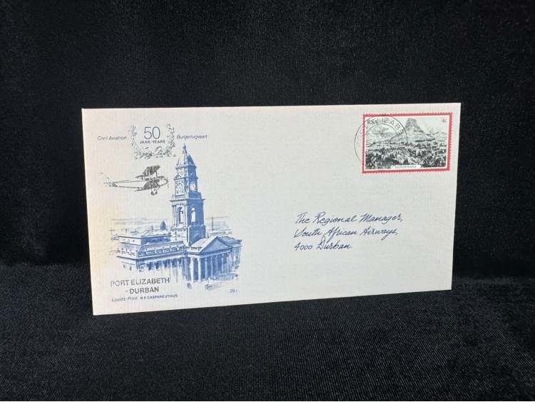 1979 Güney Afrika  Port Elizabeth Durban  Sivil Havacılık 50. Yıldönümü İlk Gün Zarfı FDC