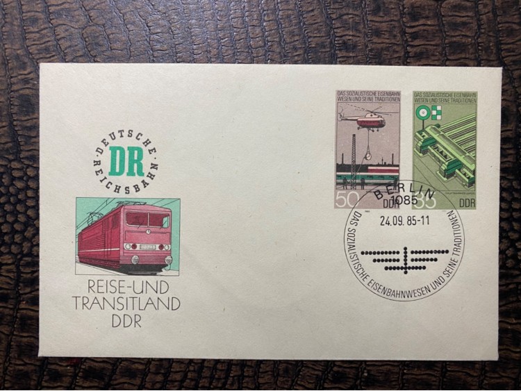1985 DDR Doğu Almanya DEUTSCHE REİCHSBAHN  Tren Temalı Kendinden Pullu İlk Gün Zarfı FDC