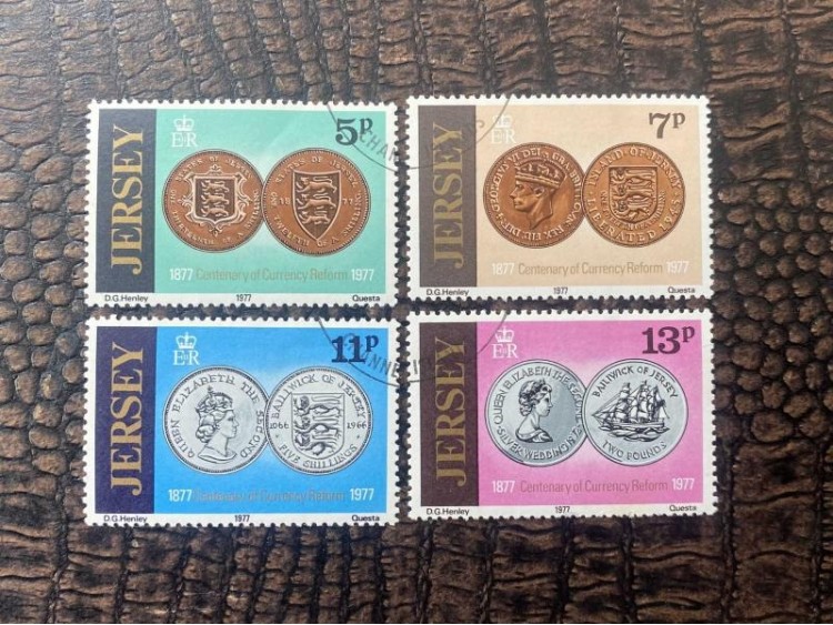 İngiliz Sömürge İngiltere "Jersey 1977 para reformu paraları 160/63"