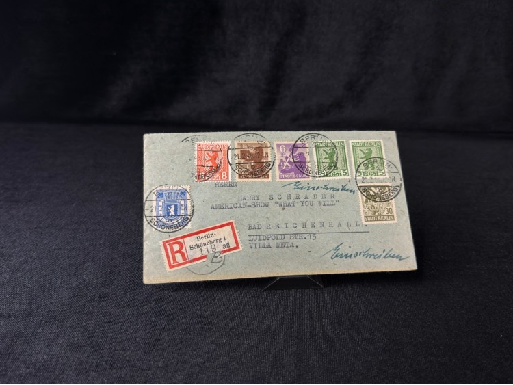 2. Dünya Savaşı sonrası 1946 Yılında Almanya'da Berlin'den Bad Reichenhall'a taahhütlü postadan geçmiş Zarf Berlin Pullu