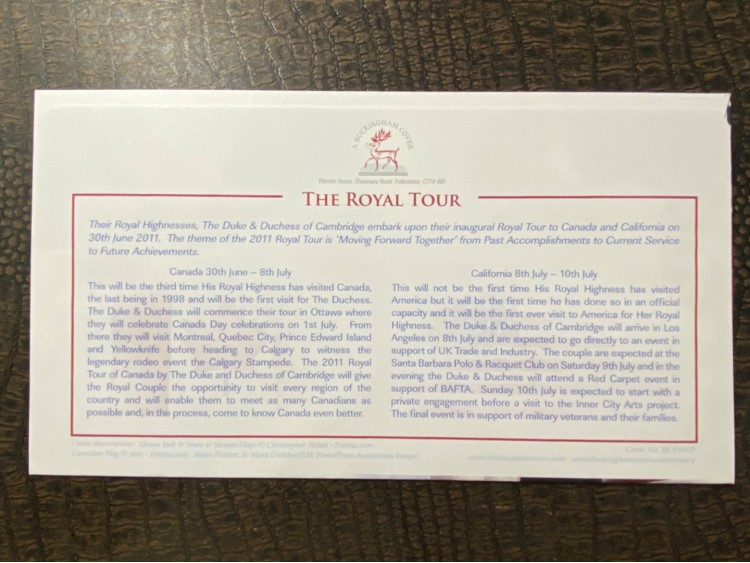 2011 İngiltere Kraliyet HRH THE DUKE & DUCHESS OF CAMBRİDGE Celebrating the Royal Tour to Canada and California FDC