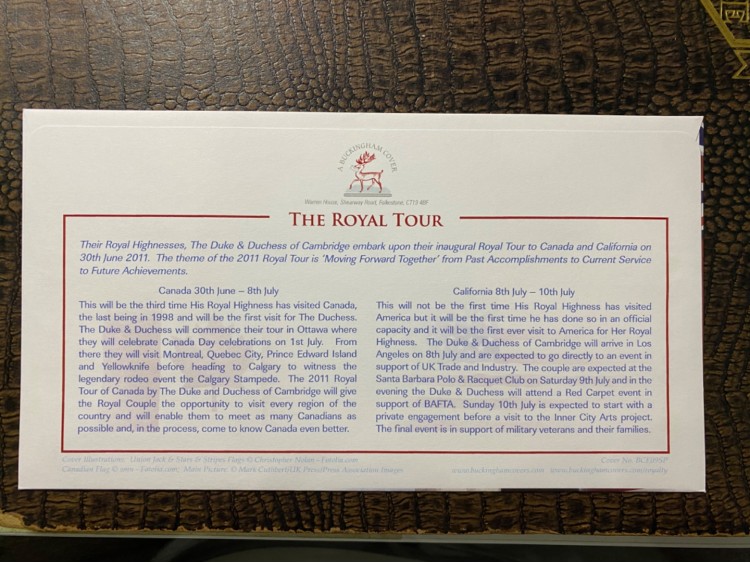 2011 İngiltere Kraliyet HRH THE DUKE & DUCHESS OF CAMBRİDGE Celebrating the Royal Tour to Canada and California FDC