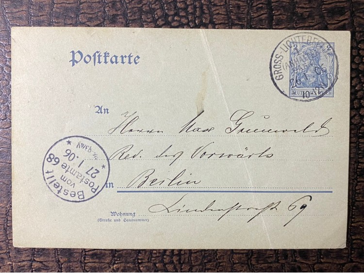 ALMANYA REİCH DÖNEMİNE AİT 1906 Yılında postadan geçmiş Posta Kartı Tren Postası Damgalı Kendinden Pullu  2 Pfennig Germania Deutsches Reich