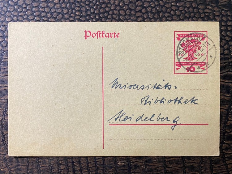 ALMANYA REİCH DÖNEMİNE AİT 1912 Yılında postadan geçmiş Stockach - Heidelberg POSTA KARTI Kendinden Pullu 10 Pfennig Deutsche Nationalversammlung