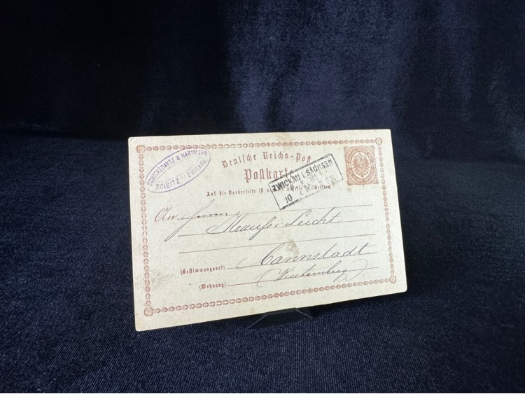 Deutsche Reichspost Antiye 1875 yılı Alman Reich döneminden (1/2) Ein halber Groschen  kendinden Pullu Post kartı postadan geçmiş