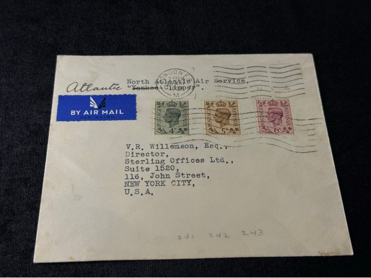 1939 UÇAK POSTASI AİRMAİL İlk Atlantik Uçuşu SCOTT 241, 242, 243 Pullu 