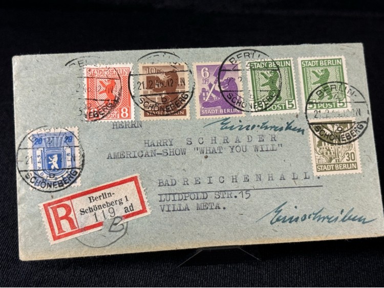 2. Dünya Savaşı sonrası 1946 Yılında Almanya'da Berlin'den Bad Reichenhall'a taahhütlü postadan geçmiş Zarf Berlin Pullu