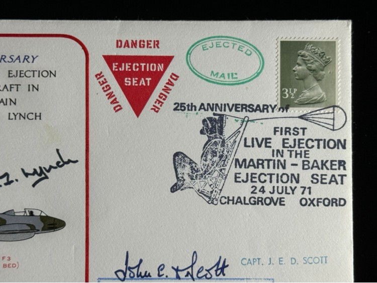 İngiltere LİMİTED (300/230) FDC İlk Gün Zarfı First Jet Ejection seat cover 1971 signed by (ıslak İmzalı) Bernard Lynch and Capt J Scott.
