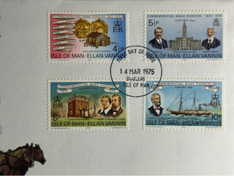 İsle of Man FDC 1975 Manx Pioneers to Cleveland (Ohio)  İlk Gün Zarfı