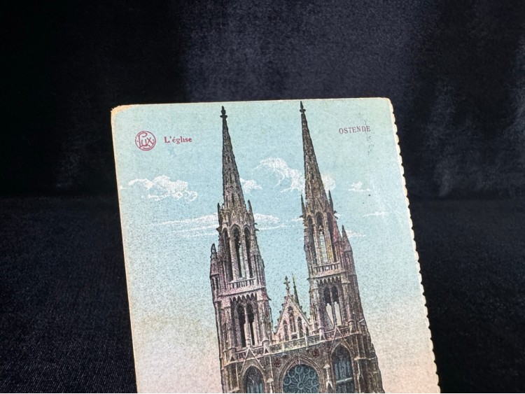 1921 Belçika'dan Amerika'ya postalanmış Ostende L Eglise Kilise belgium