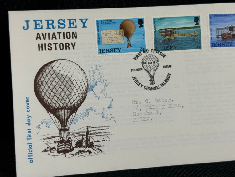 1973 Jersey Havacılık Temalı İlk Gün Zarfı Jersey Aviation History FDC