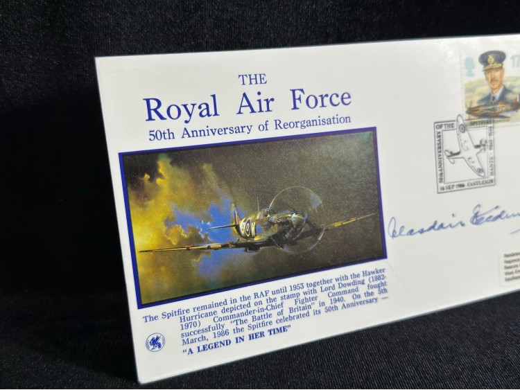 RAF İngiltere Kraliyet Hava Kuvvetleri Uçak temalı İlk Gün Zarfı 1986 Royal Air Force Spitfire Cover Signed FDC Islak İmzalı