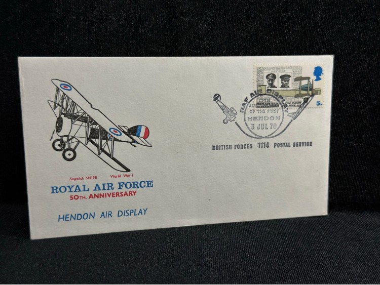 1970 İngiltere Kraliyet Hava Kuvvetleri Royal Air Force FDC Limited First RAF Air Display at Hendon 1920 cover