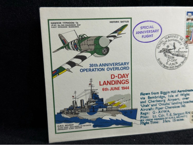 1974 İngiltere Kraliyet Hava Kuvvetleri ROYAL AİR FORCE RAF Operation Overlord D-Day Landings FDC İlk Gün Zarfı 