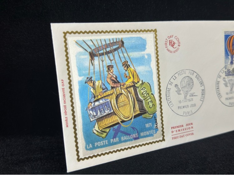 1971 Fransa İlk Gün Zarfı Sıcak Hava Balon Havacılık temalı İpek Baskı France FDC