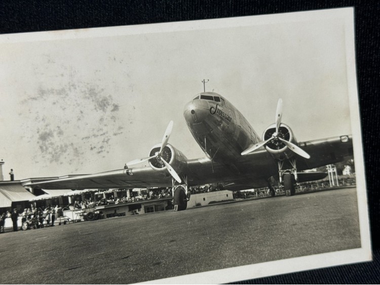 1937 Yılından Kartpostal İsvicre Havayolları Swissair Douglas DC-3 Uçağı Zürih Havalimanı Helvetia 20 Frank pullu