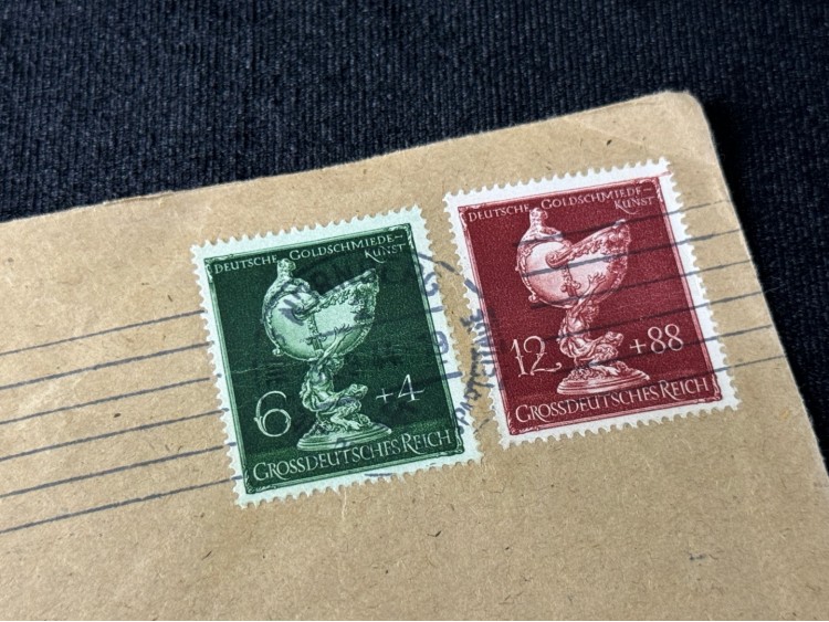 1944 yılından Almanya Reich döneminden Deutsche Goldschmiede-Kunst Tam Seri Mi 902-903 Pullu Zarf
