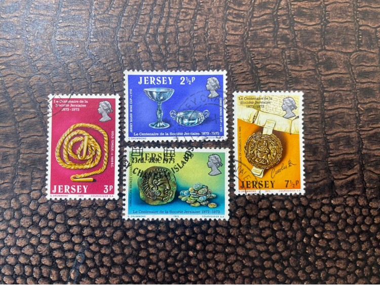 İngiliz Sömürge İngiltere DAMGALI TAM SERİ PULLARI Jersey 1973 Centenary of La Societe Jersiaise