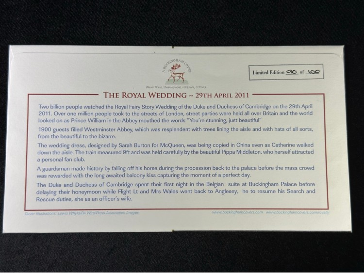 İngiltere THE ROYAL WEDDİNG HRH PRİNCE WİİLİAM AND MİSS CATHERİNE MİDDLETON LİMİTED 90/100