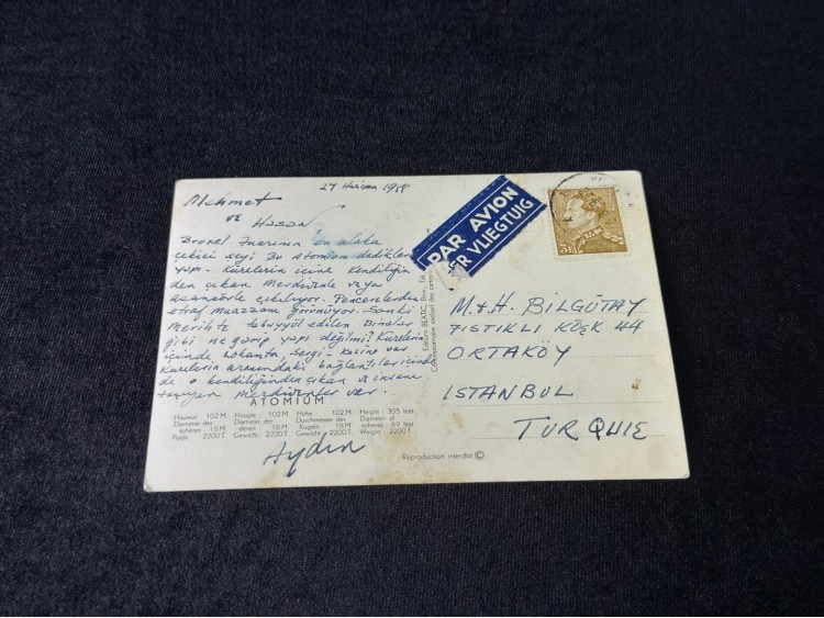 17B539 Pohled ATOMIUM Brusel, Belgie - Sobotka Kartpostal 1958 Yılında Belçika'dan Türkiye'ye Postalanmış 