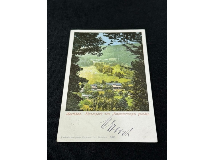 1900 yıllara ait Posta Kartı Avusturya 5 Heller Pullu Karlsbad Kaiserpark görselli 