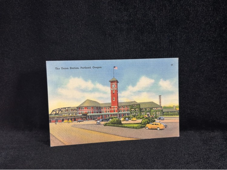 1930-1940  Amerika UNION STATION Railroad PORTLAND Oregon Postcard VINTAGE Linen Kartpostal