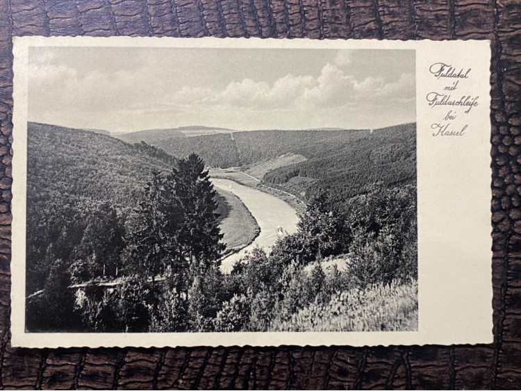 1933 Reich Dönemi Deutsches Reich Kartpostal postadan geçmiş Fuldatal mit Fuldaschleife bei Kassel