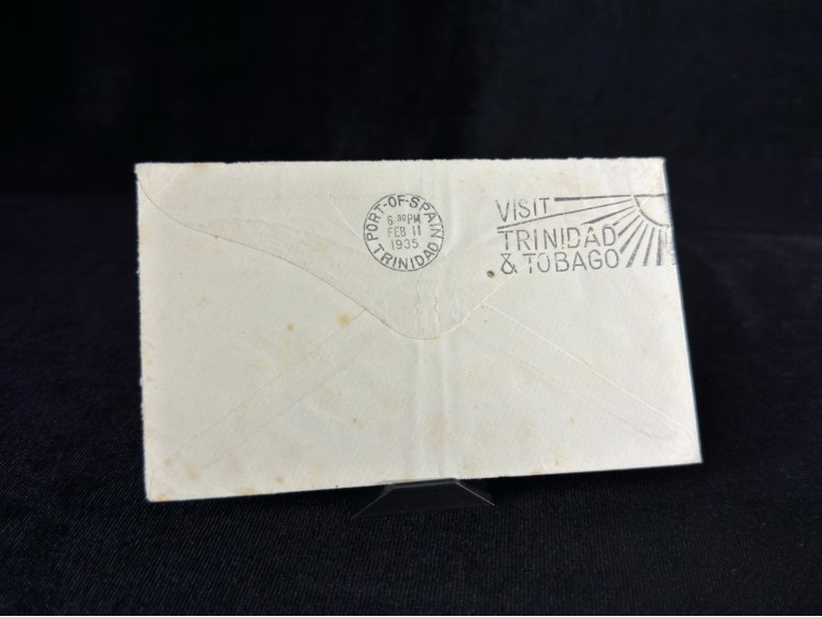 1935 yılında Trinidad and Tobago dan İngiltere'ye  postalanmış 1 ve 2 Cent Pullu