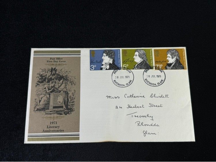 İngiltere FDC 1971 Literary Anniversaries İlk Gün Zarfı Tam Seri
